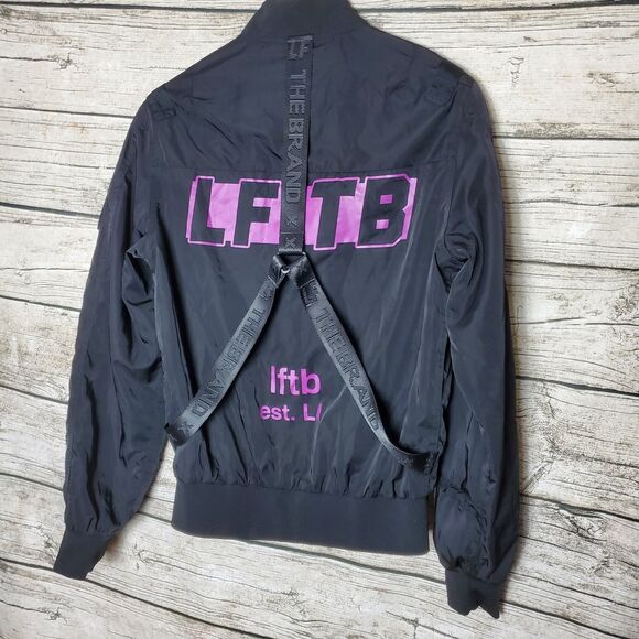 LF the Brand Biker Style Utility Logo Jacket Size XS Black Purple Straps - Picture 4 of 9